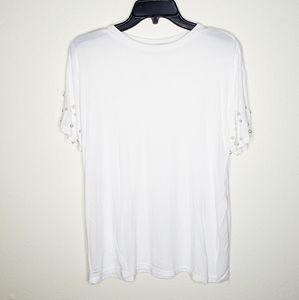 'Don't Ask Why' White T-shirt W/ Pearl Detail